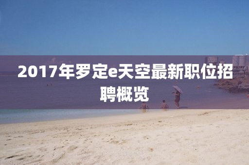 2017年罗定e天空最新职位招聘概览